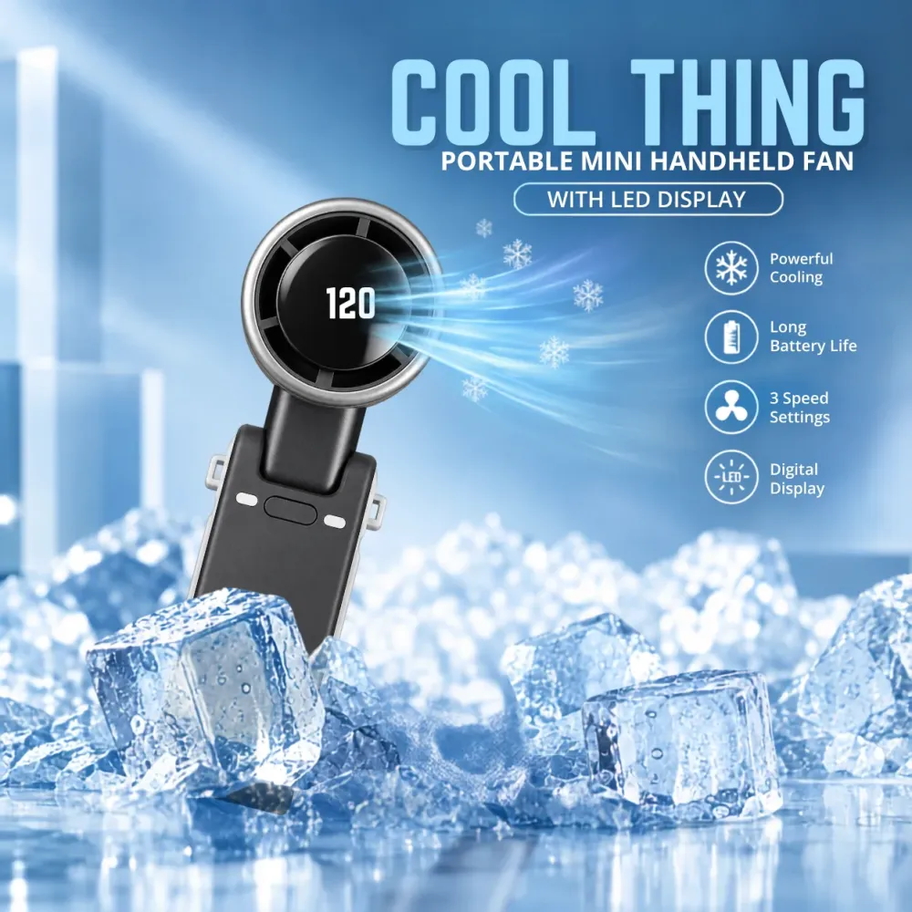 Turbo Handheld Rechargeable Fan – 5 Speed, Foldable