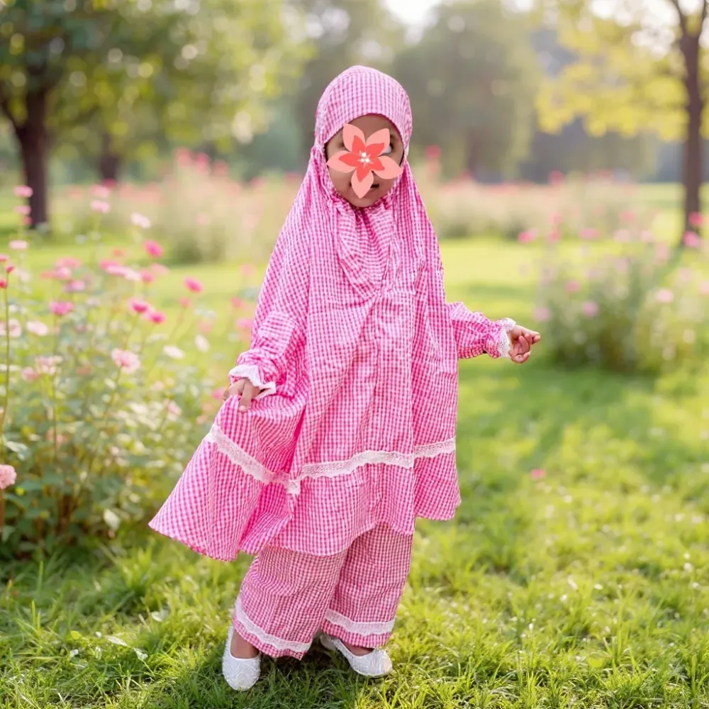 Kids Grameen Check Cotton Khimar Set – KCK503