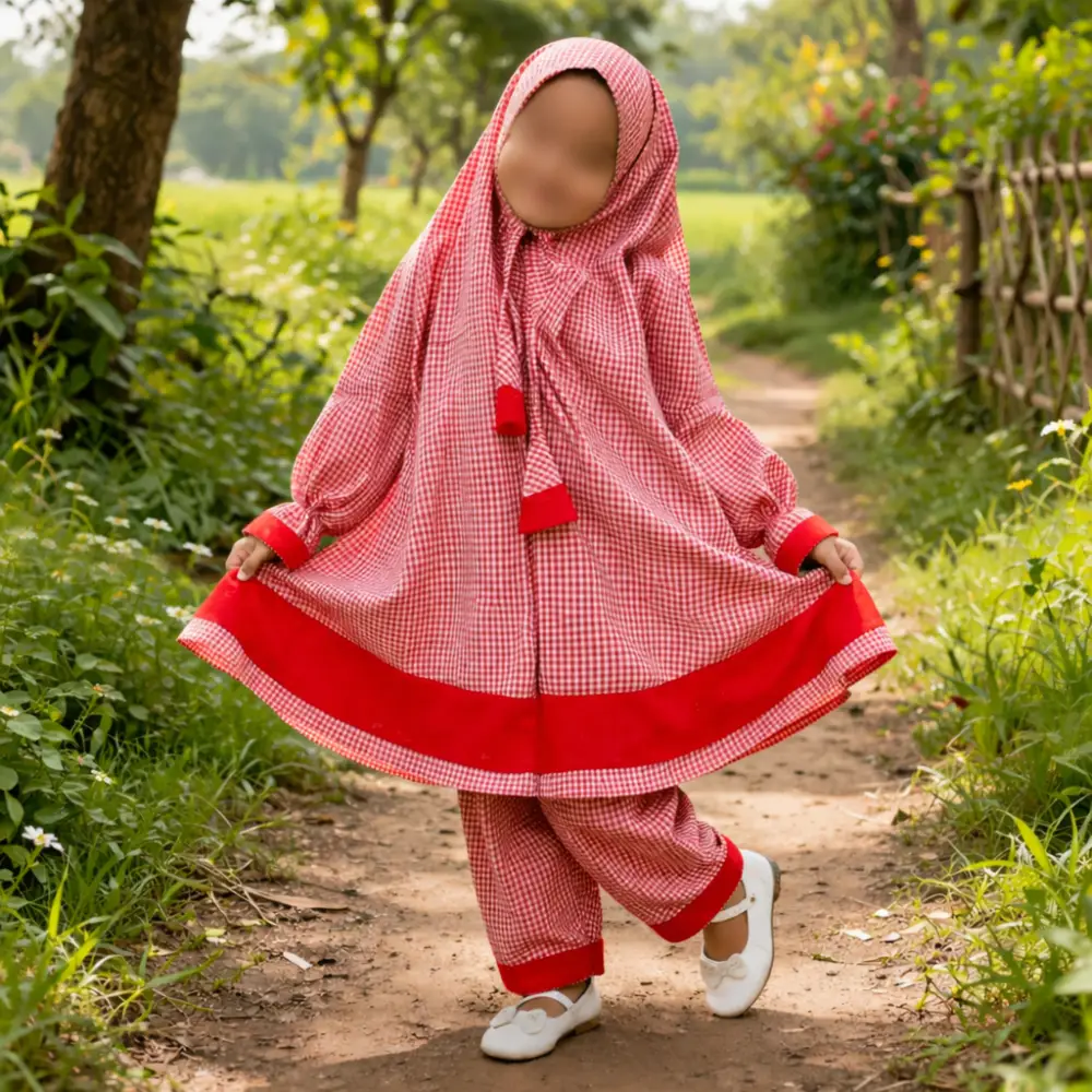 Kids Grameen Check Cotton Khimar Set – KCK502