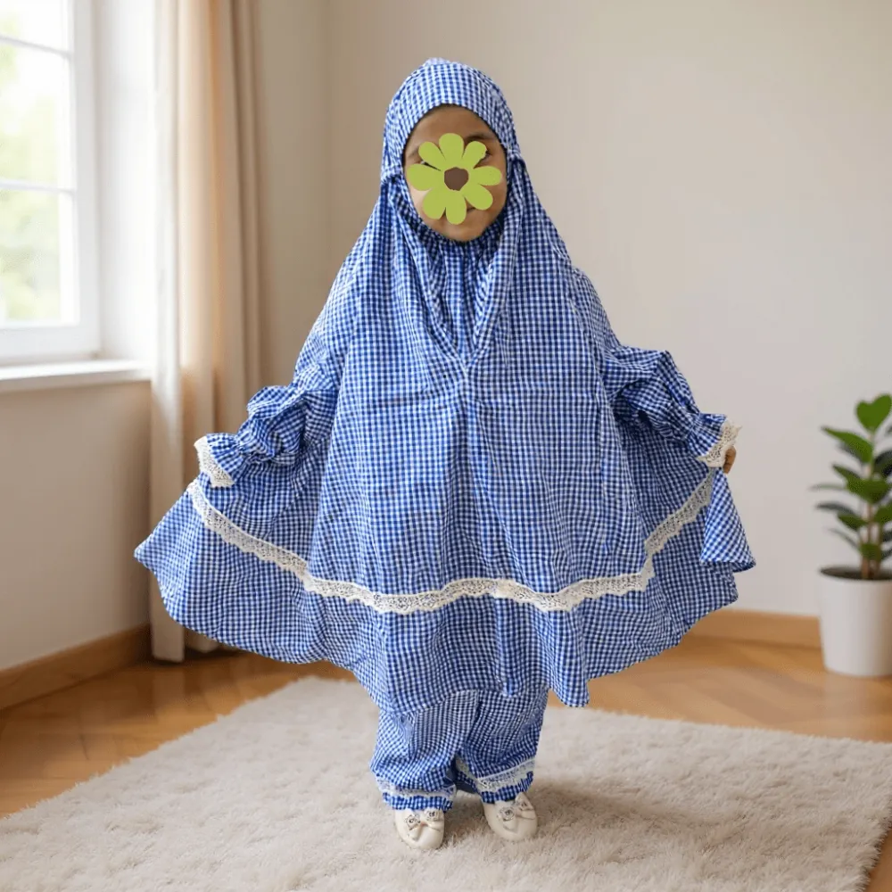 Kids Grameen Check Cotton Khimar Set – KCK505