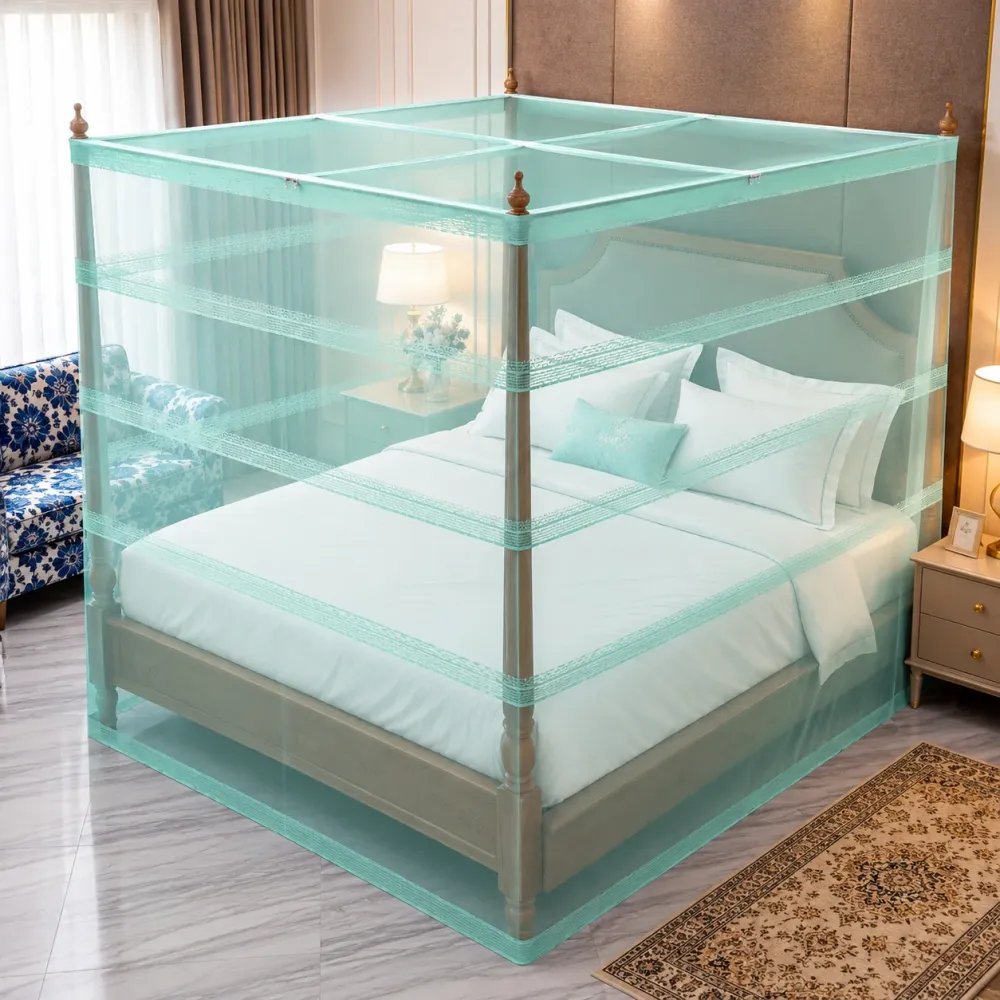Premium Box Mosquito Net 6×7 ft with Lace – Mint Green