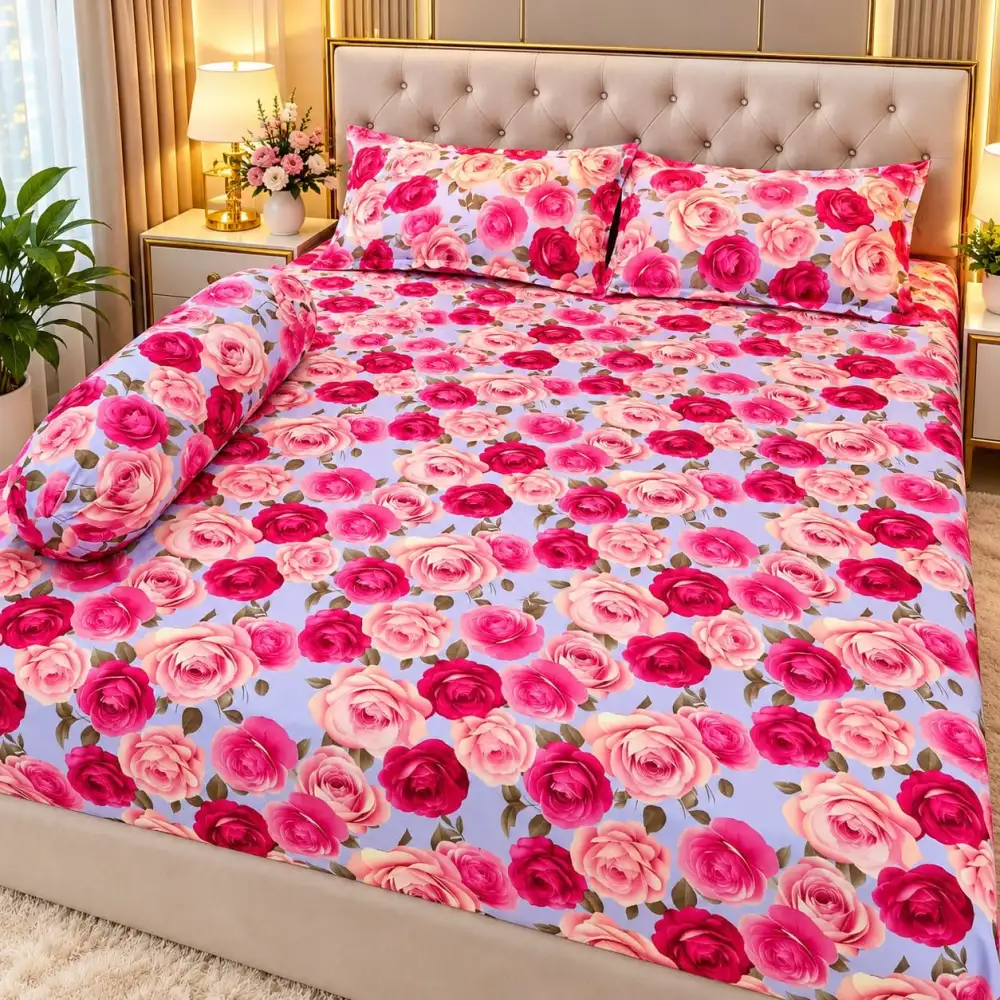 3D Rose Print Pure Cotton Bedsheet, Lavender – CPB104